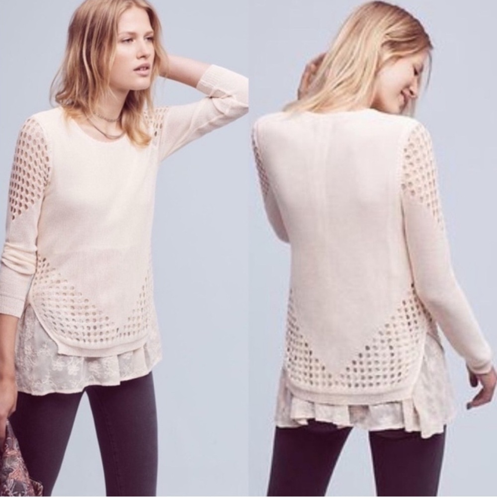 Sunday in Brooklyn anthropologie Fiona layered lace sweater top cream small EUC - Picture 3 of 8